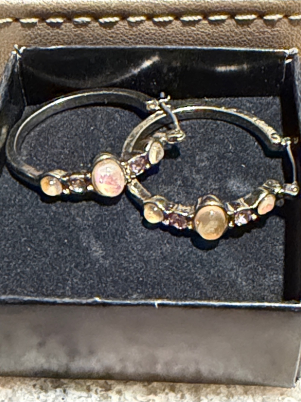 Silver Hoop Earrings with Pink Accent Stones